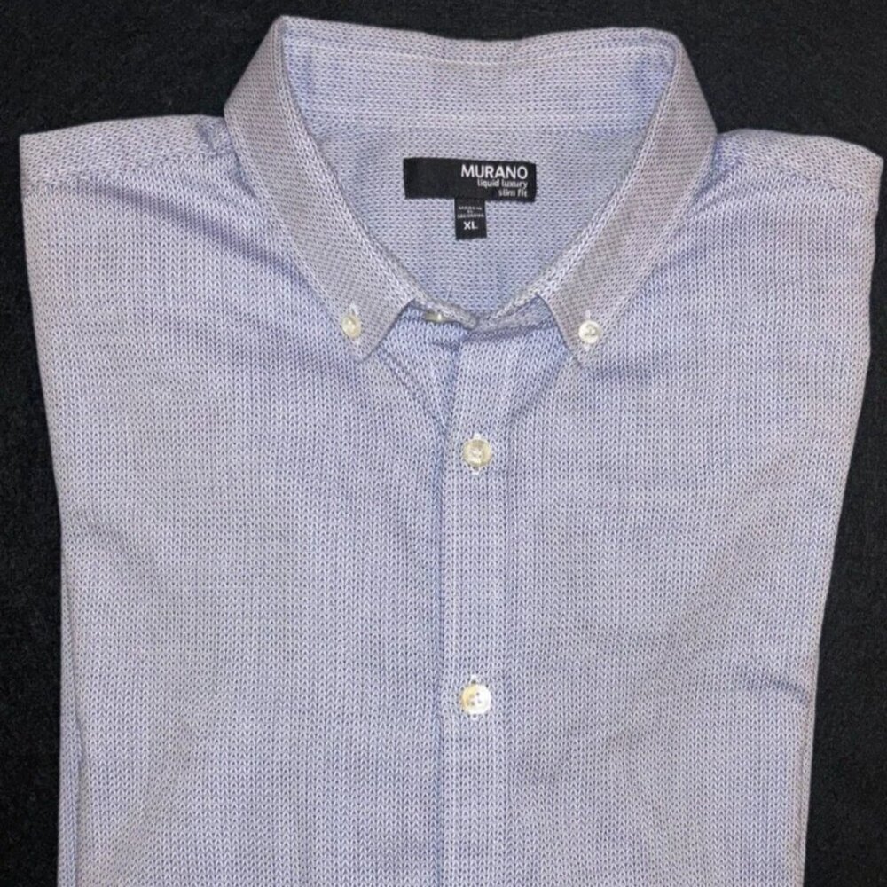 Murano Herringbone Slim Fit XL Mens Blue Dress Shirt Long Sleeve Button Down